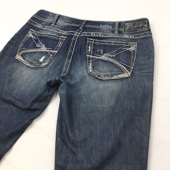 SILVER Suki Jeans Women 36x30 Straight Medium Wash Distressed Stretch Denim Blue - Picture 7 of 16